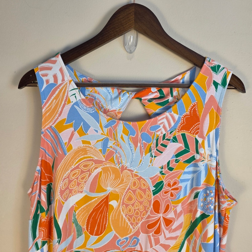 Talbots Womens 1X Floral Sleeveless Twist Back Keyhole Dress Multi Color Cotton - Picture 3 of 10